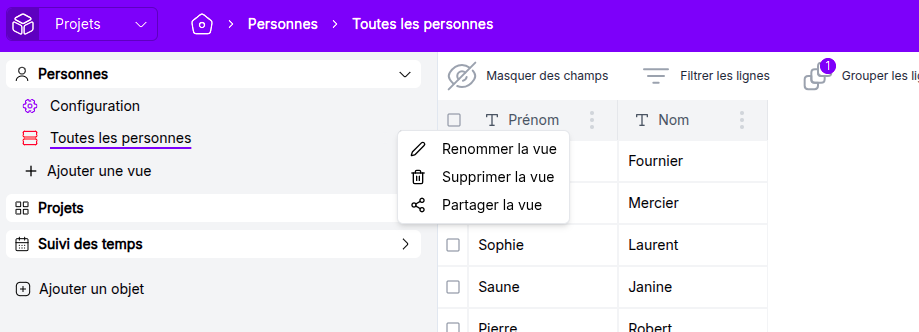Accessing the permissions popup for views