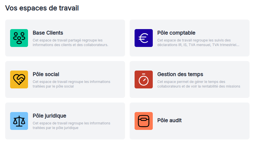 Espace de travail Compozz d'un cabinet d'expertise comptable