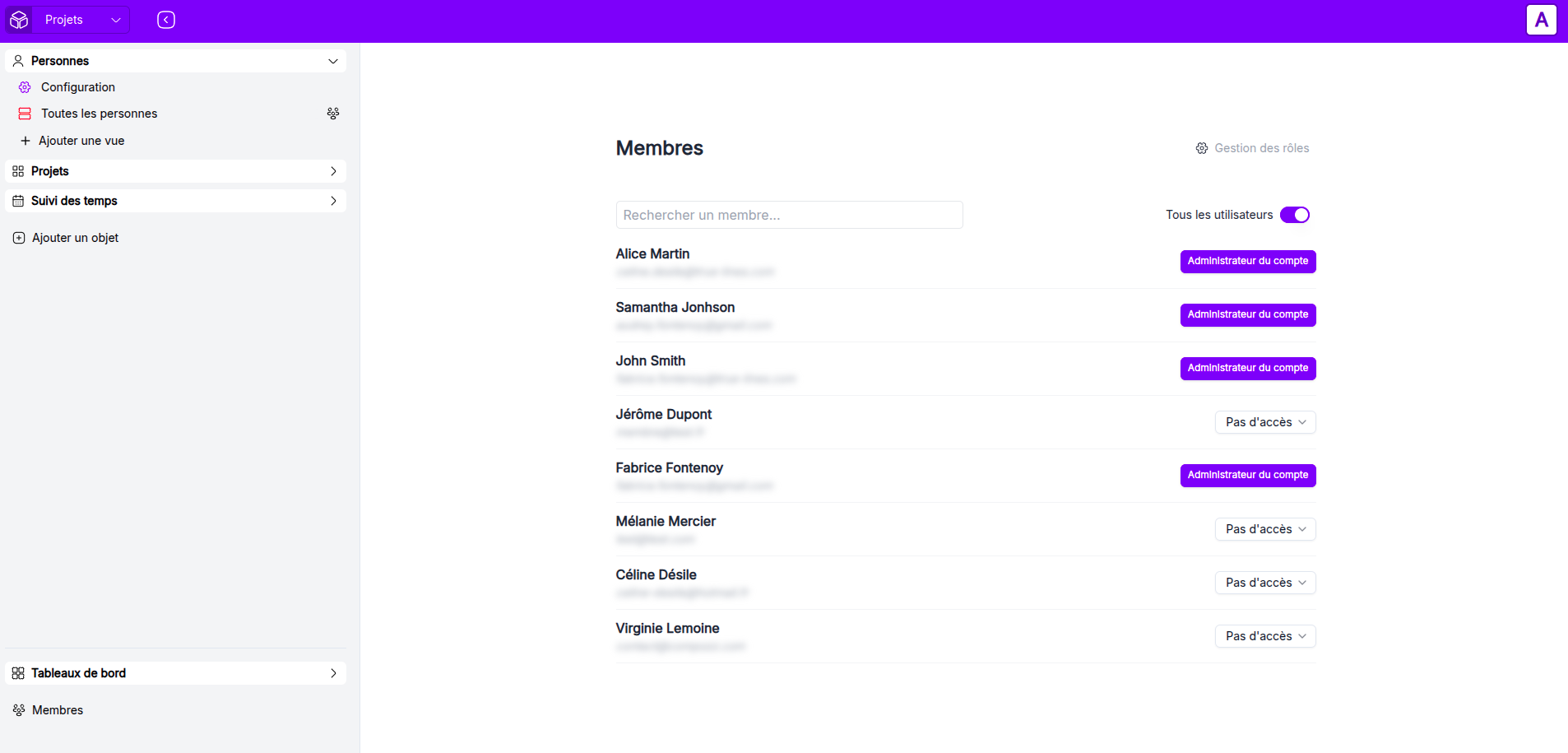 Page managing all workspace members