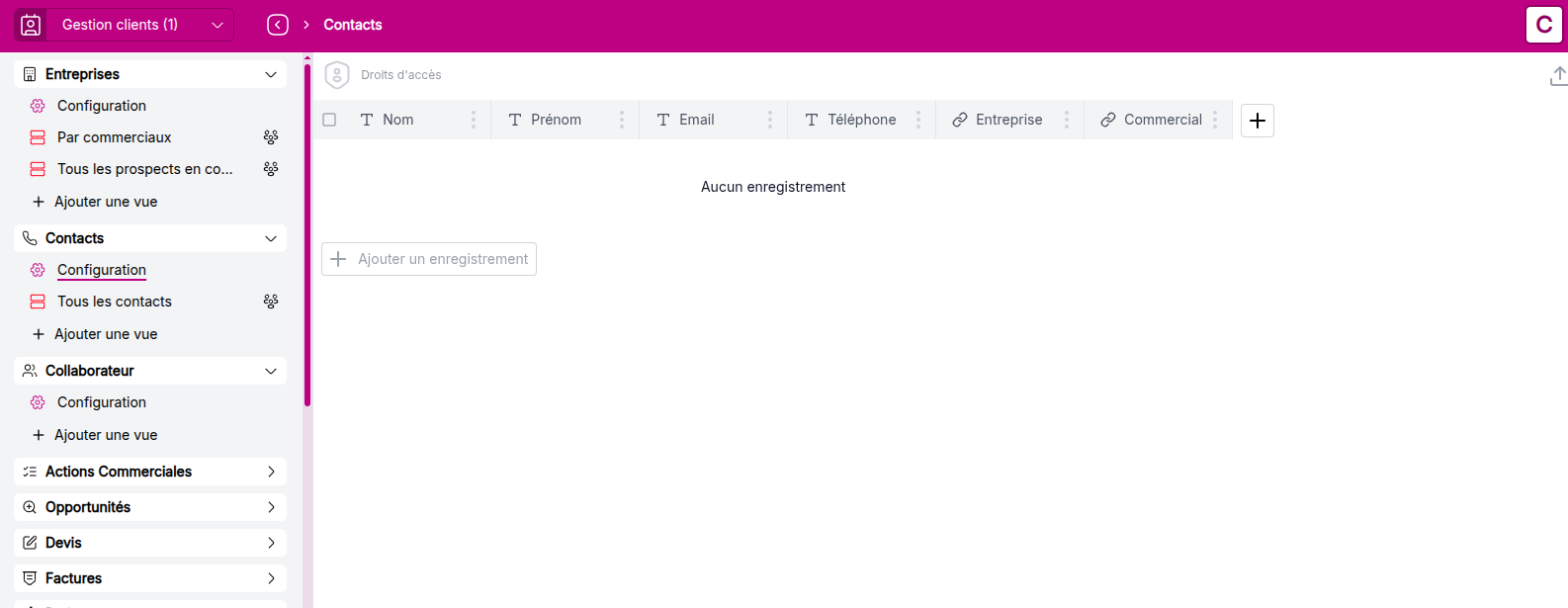 View of the Companies object without data