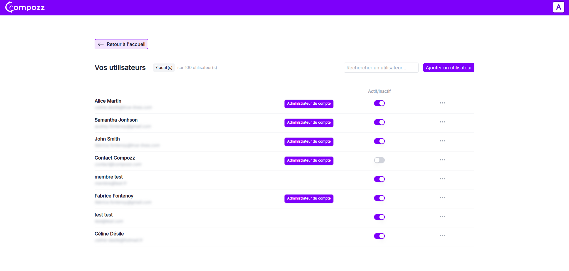 User management page